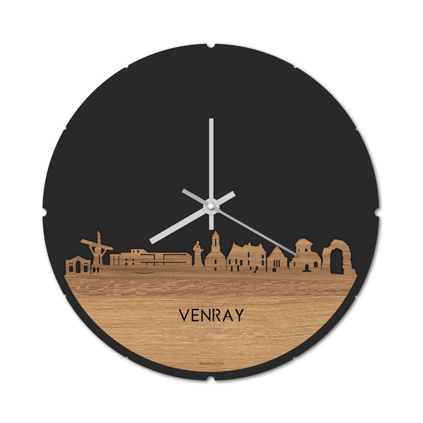 Skyline Klok Rond Venray Eiken houten cadeau decoratie relatiegeschenk van WoodWideCities
