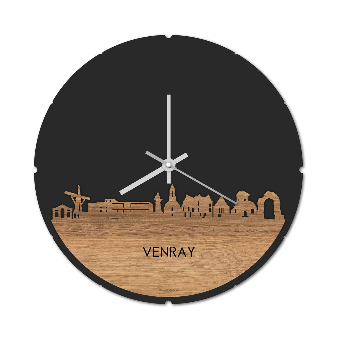 Skyline Klok Rond Venray Eiken houten cadeau decoratie relatiegeschenk van WoodWideCities