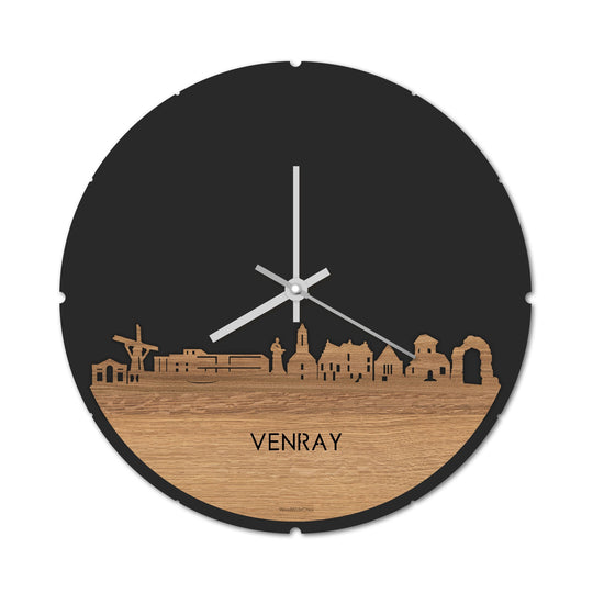 Skyline Klok Rond Venray Eiken houten cadeau decoratie relatiegeschenk van WoodWideCities