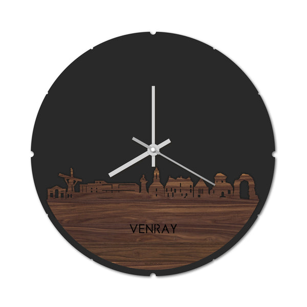 Skyline Klok Rond Venray Noten houten cadeau decoratie relatiegeschenk van WoodWideCities