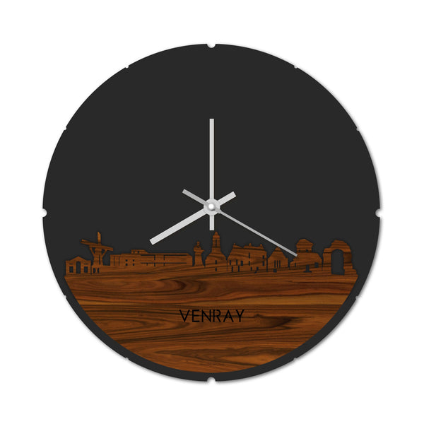 Skyline Klok Rond Venray Palissander houten cadeau decoratie relatiegeschenk van WoodWideCities