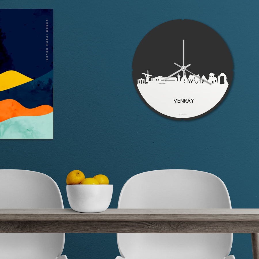 Skyline Klok Rond Venray Wit glanzend gerecycled kunststof cadeau decoratie relatiegeschenk van WoodWideCities