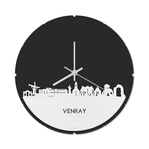 Skyline Klok Rond Venray Wit glanzend gerecycled kunststof cadeau decoratie relatiegeschenk van WoodWideCities