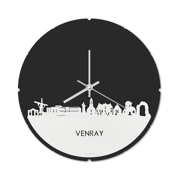 Skyline Klok Rond Venray Wit glanzend gerecycled kunststof cadeau decoratie relatiegeschenk van WoodWideCities