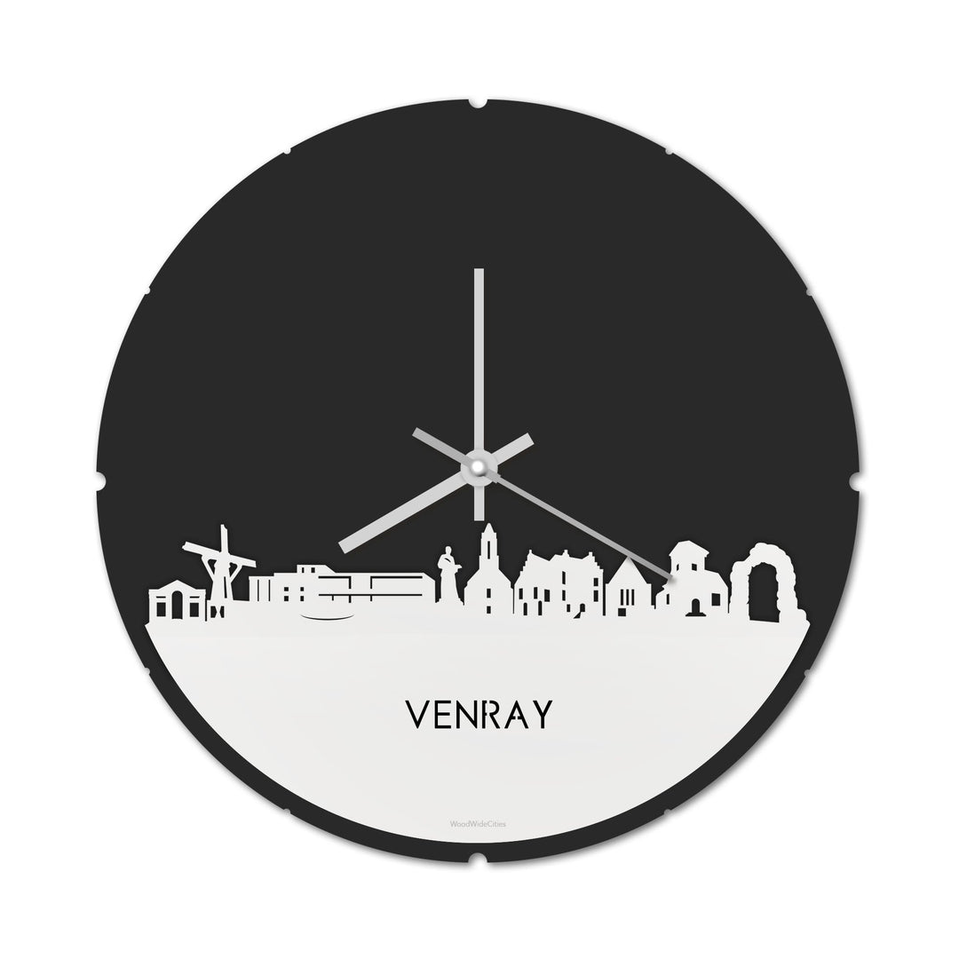 Skyline Klok Rond Venray Wit glanzend gerecycled kunststof cadeau decoratie relatiegeschenk van WoodWideCities