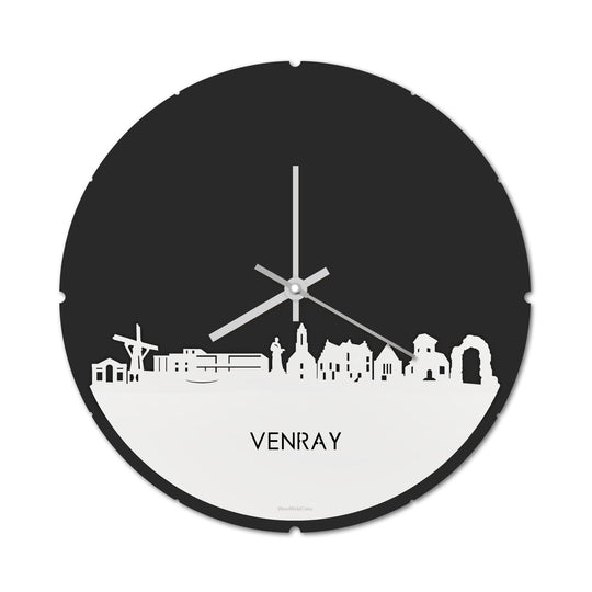 Skyline Klok Rond Venray Wit glanzend gerecycled kunststof cadeau decoratie relatiegeschenk van WoodWideCities