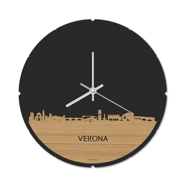 Skyline Klok Rond Verona Bamboe houten cadeau decoratie relatiegeschenk van WoodWideCities