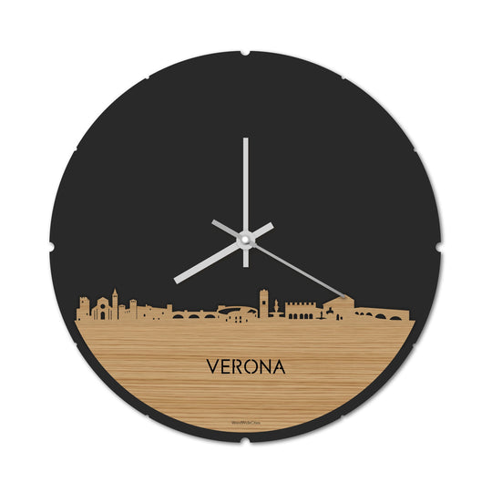 Skyline Klok Rond Verona Bamboe houten cadeau decoratie relatiegeschenk van WoodWideCities