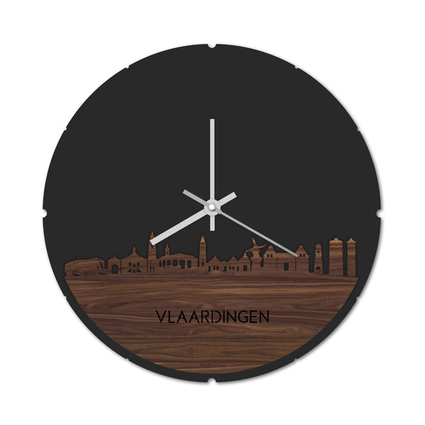 Skyline Klok Rond Vlaardingen Noten houten cadeau decoratie relatiegeschenk van WoodWideCities