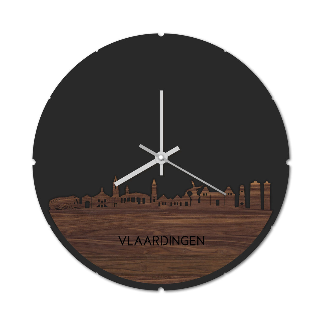 Skyline Klok Rond Vlaardingen Noten houten cadeau decoratie relatiegeschenk van WoodWideCities