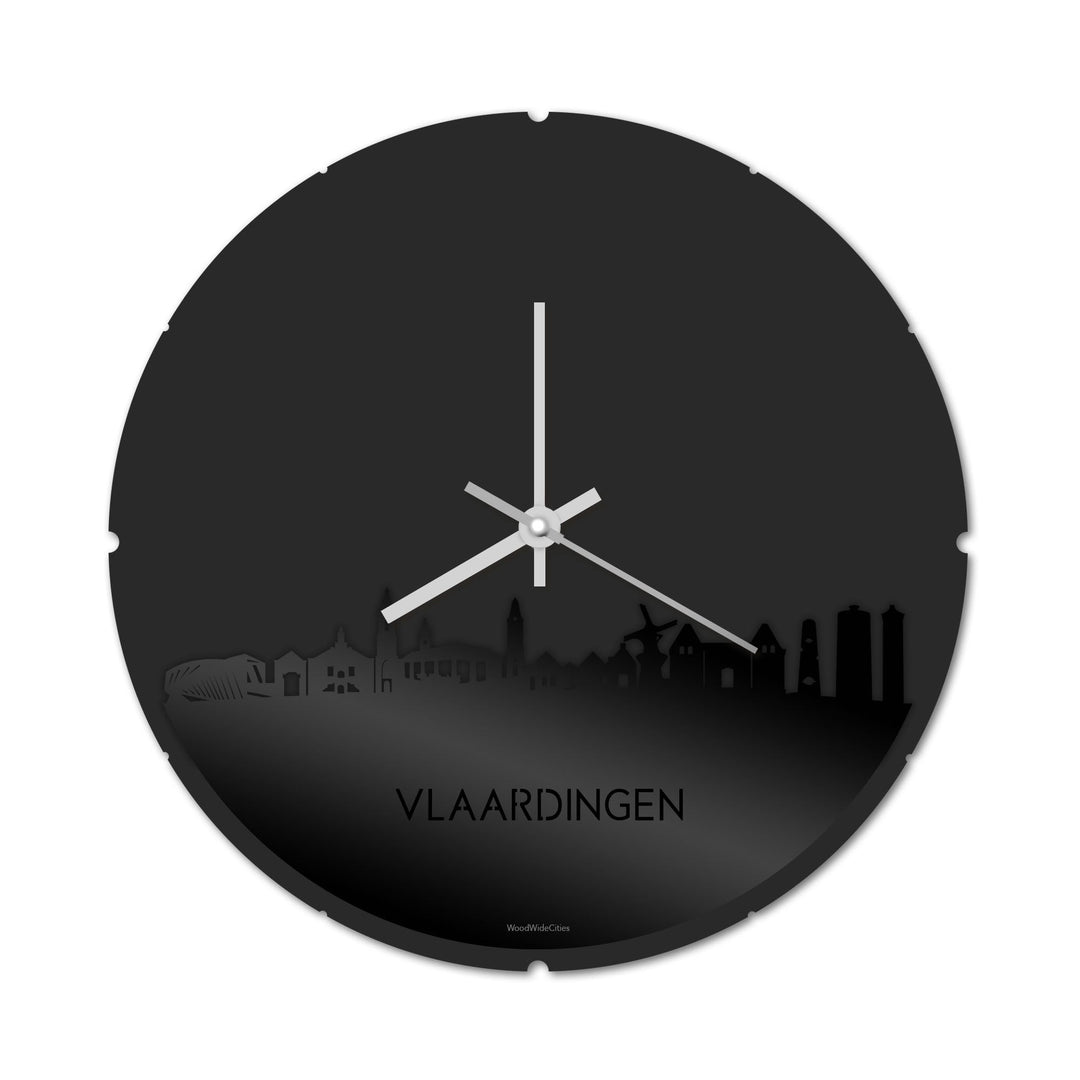 Skyline Klok Rond Vlaardingen Zwart glanzend gerecycled kunststof cadeau decoratie relatiegeschenk van WoodWideCities