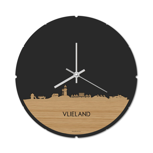 Skyline Klok Rond Vlieland Bamboe Bamboe  houten cadeau decoratie relatiegeschenk van WoodWideCities