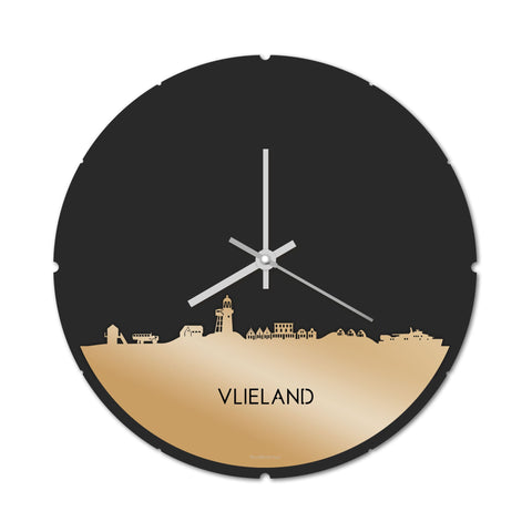 Skyline Klok Rond Vlieland Metallic Goud gerecycled kunststof cadeau decoratie relatiegeschenk van WoodWideCities