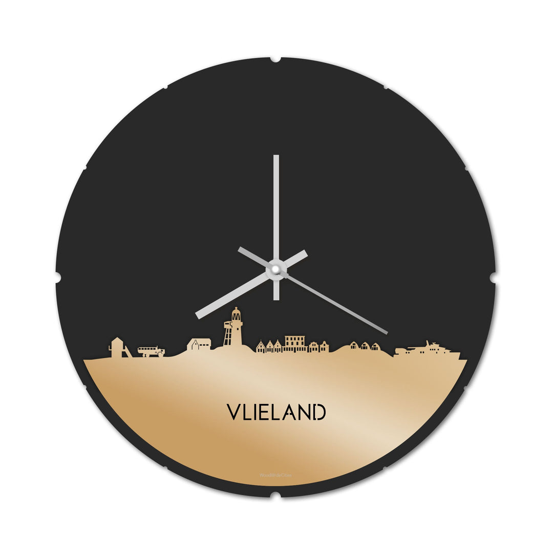 Skyline Klok Rond Vlieland Metallic Goud gerecycled kunststof cadeau decoratie relatiegeschenk van WoodWideCities