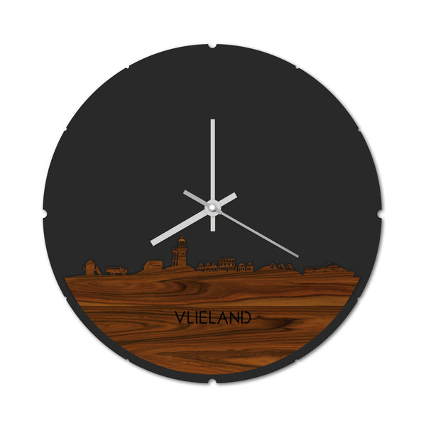 Skyline Klok Rond Vlieland Palissander Palissander  houten cadeau decoratie relatiegeschenk van WoodWideCities