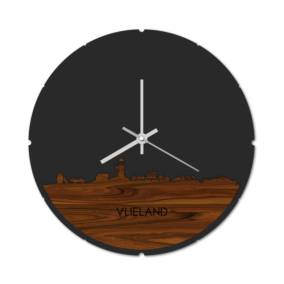 Skyline Klok Rond Vlieland Palissander Palissander  houten cadeau decoratie relatiegeschenk van WoodWideCities