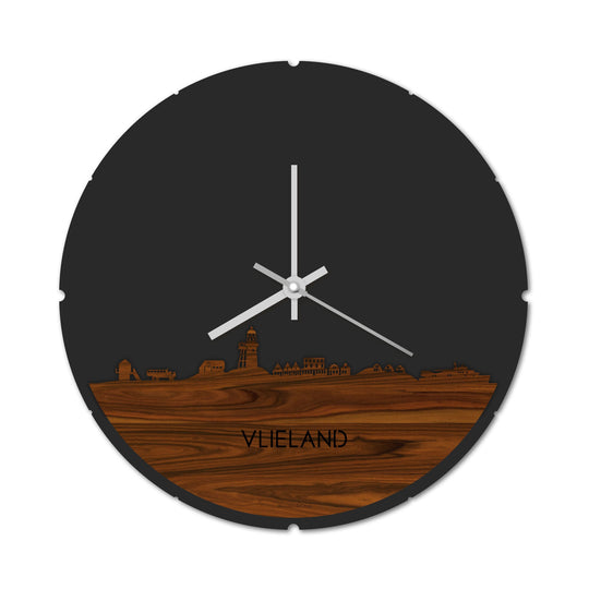 Skyline Klok Rond Vlieland Palissander Palissander  houten cadeau decoratie relatiegeschenk van WoodWideCities