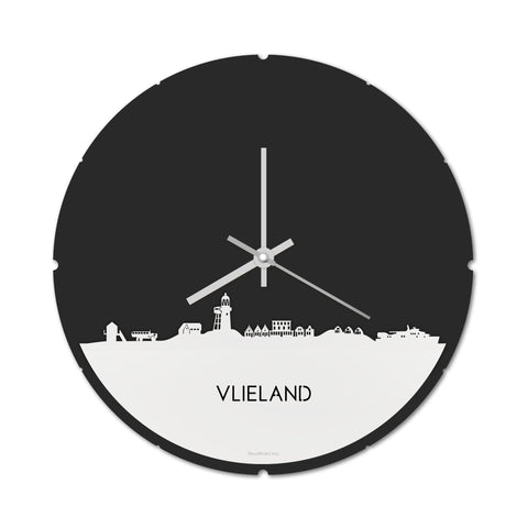 Skyline Klok Rond Vlieland Wit glanzend gerecycled kunststof cadeau decoratie relatiegeschenk van WoodWideCities