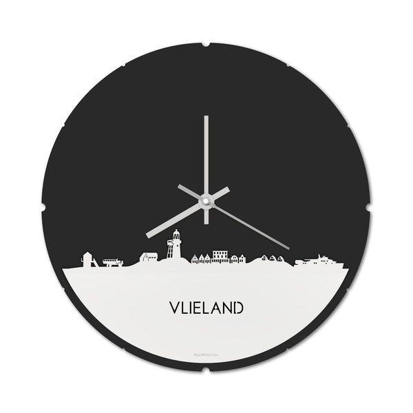 Skyline Klok Rond Vlieland Wit glanzend gerecycled kunststof cadeau decoratie relatiegeschenk van WoodWideCities