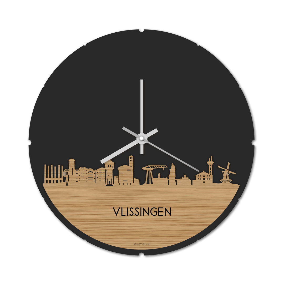 Skyline Klok Rond Vlissingen Bamboe houten cadeau decoratie relatiegeschenk van WoodWideCities