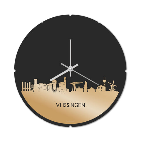 Skyline Klok Rond Vlissingen Metallic Goud gerecycled kunststof cadeau decoratie relatiegeschenk van WoodWideCities