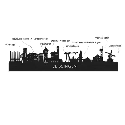 Skyline Klok Rond Vlissingen Zwart glanzend gerecycled kunststof cadeau decoratie relatiegeschenk van WoodWideCities