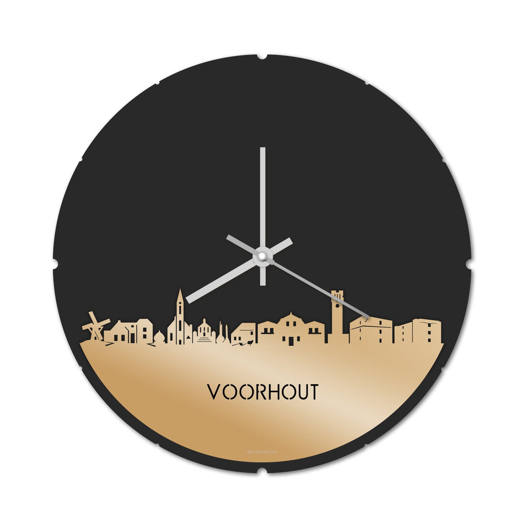 Skyline Klok Rond Voorhout Metallic Goud gerecycled kunststof cadeau decoratie relatiegeschenk van WoodWideCities
