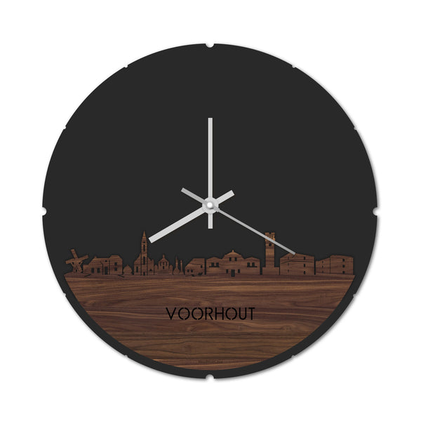 Skyline Klok Rond Voorhout Noten houten cadeau decoratie relatiegeschenk van WoodWideCities