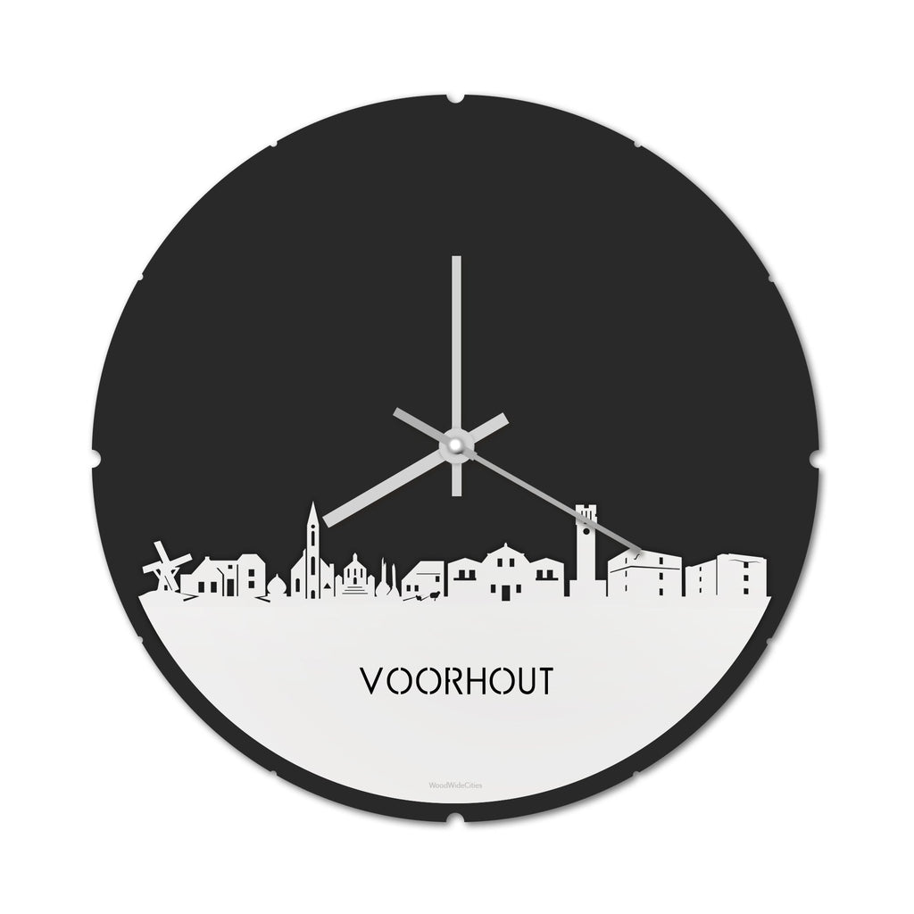 Skyline Klok Rond Voorhout Wit glanzend gerecycled kunststof cadeau decoratie relatiegeschenk van WoodWideCities