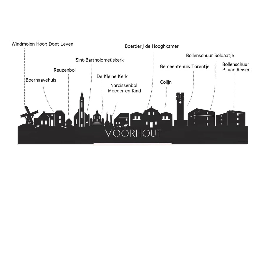 Skyline Klok Rond Voorhout Zwart glanzend gerecycled kunststof cadeau decoratie relatiegeschenk van WoodWideCities