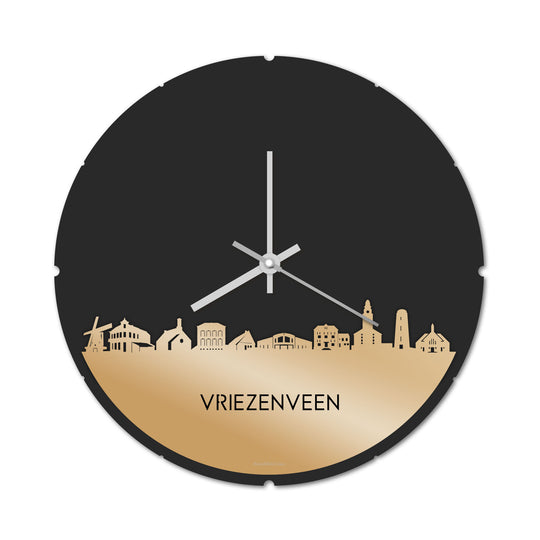 Skyline Klok Rond Vriezenveen Metallic Goud gerecycled kunststof cadeau decoratie relatiegeschenk van WoodWideCities
