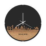 Skyline Klok Rond Waalwijk Eiken houten cadeau decoratie relatiegeschenk van WoodWideCities