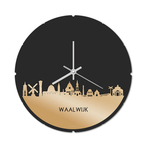 Skyline Klok Rond Waalwijk Metallic Goud gerecycled kunststof cadeau decoratie relatiegeschenk van WoodWideCities