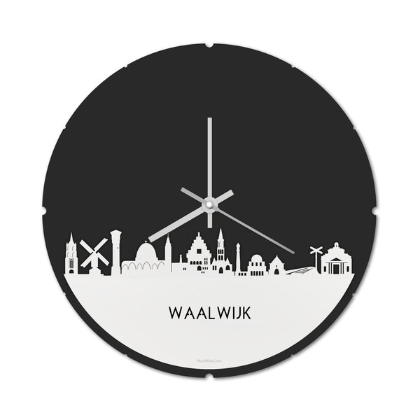 Skyline Klok Rond Waalwijk Wit glanzend gerecycled kunststof cadeau decoratie relatiegeschenk van WoodWideCities