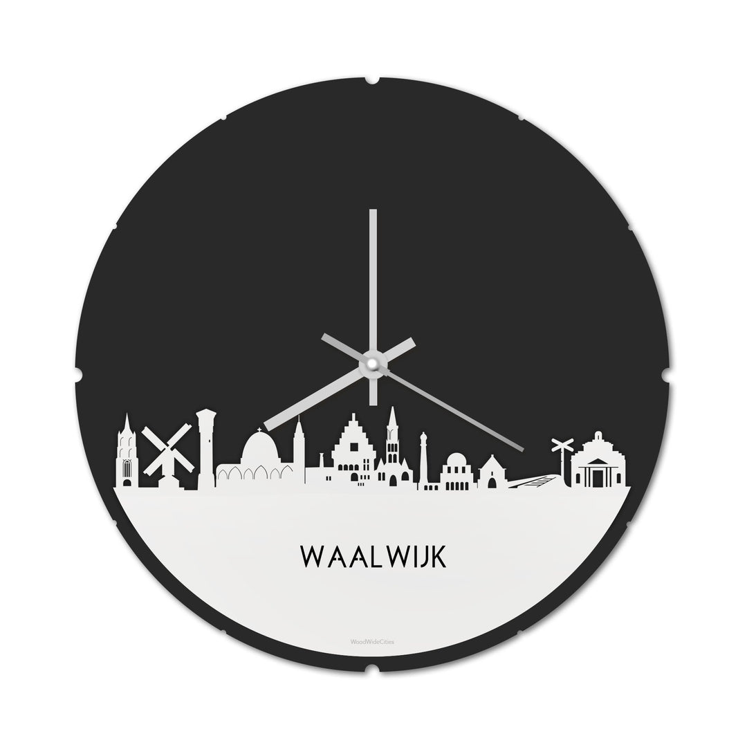 Skyline Klok Rond Waalwijk Wit glanzend gerecycled kunststof cadeau decoratie relatiegeschenk van WoodWideCities