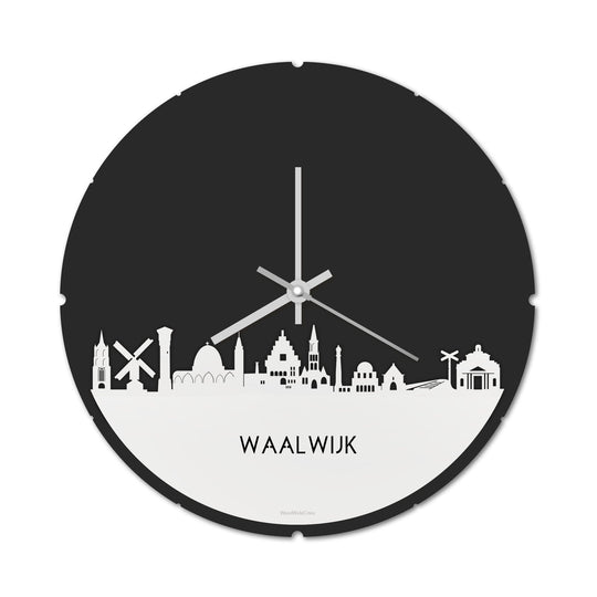 Skyline Klok Rond Waalwijk Wit glanzend gerecycled kunststof cadeau decoratie relatiegeschenk van WoodWideCities