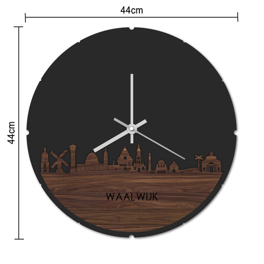 Skyline Klok Rond Waalwijk Zwart glanzend gerecycled kunststof cadeau decoratie relatiegeschenk van WoodWideCities