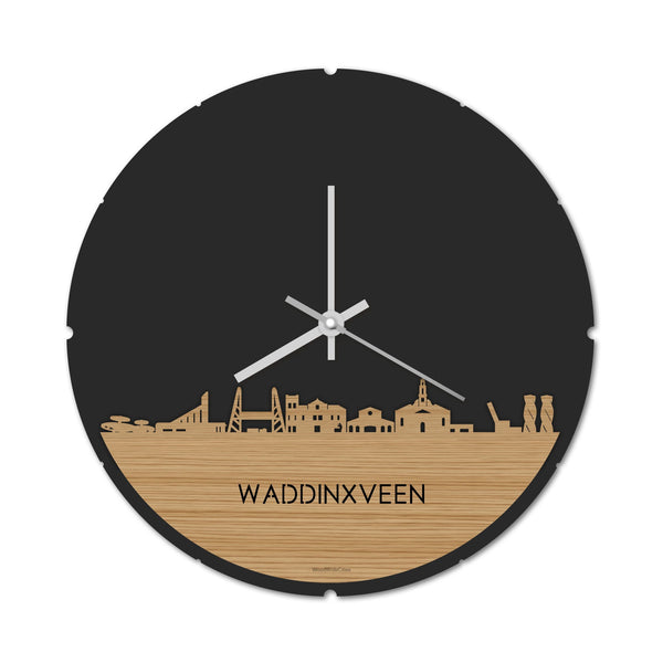Skyline Klok Rond Waddinxveen Bamboe houten cadeau decoratie relatiegeschenk van WoodWideCities
