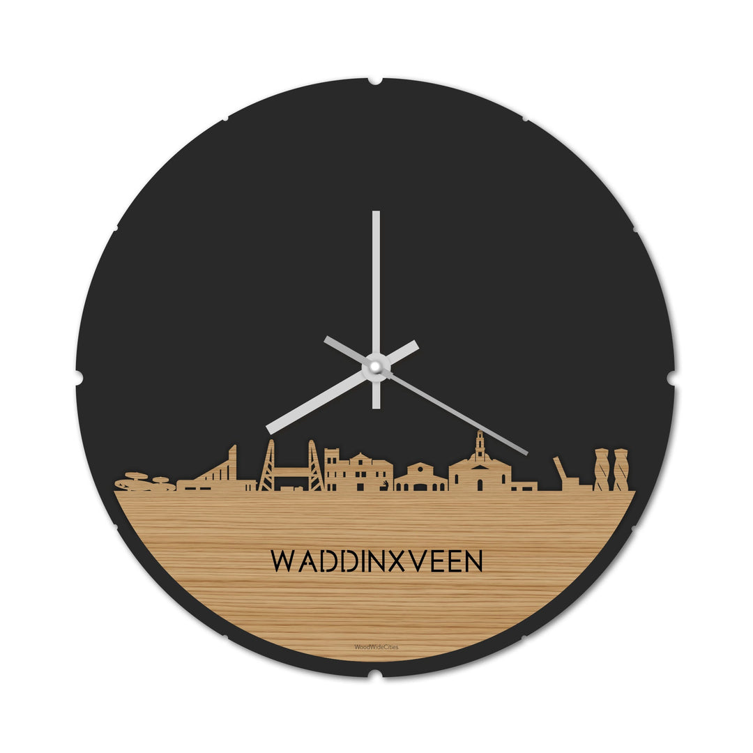 Skyline Klok Rond Waddinxveen Bamboe houten cadeau decoratie relatiegeschenk van WoodWideCities