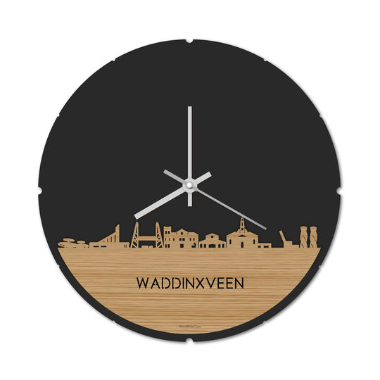 Skyline Klok Rond Waddinxveen Bamboe houten cadeau decoratie relatiegeschenk van WoodWideCities