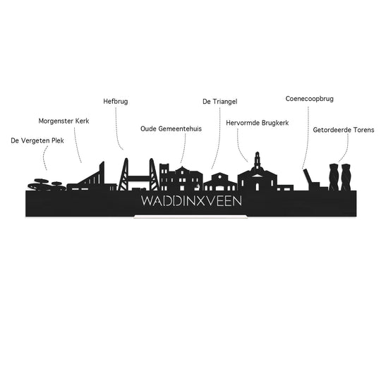 Skyline Klok Rond Waddinxveen Eiken houten cadeau decoratie relatiegeschenk van WoodWideCities