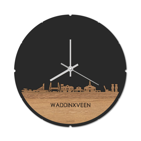Skyline Klok Rond Waddinxveen Eiken houten cadeau decoratie relatiegeschenk van WoodWideCities