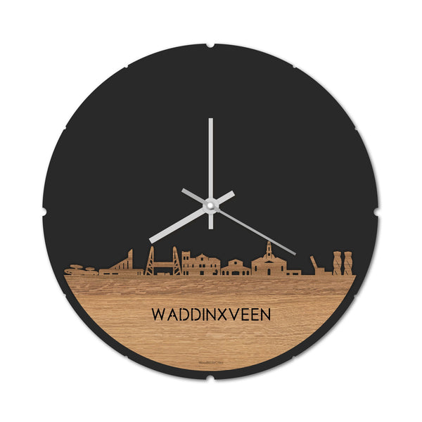 Skyline Klok Rond Waddinxveen Eiken houten cadeau decoratie relatiegeschenk van WoodWideCities