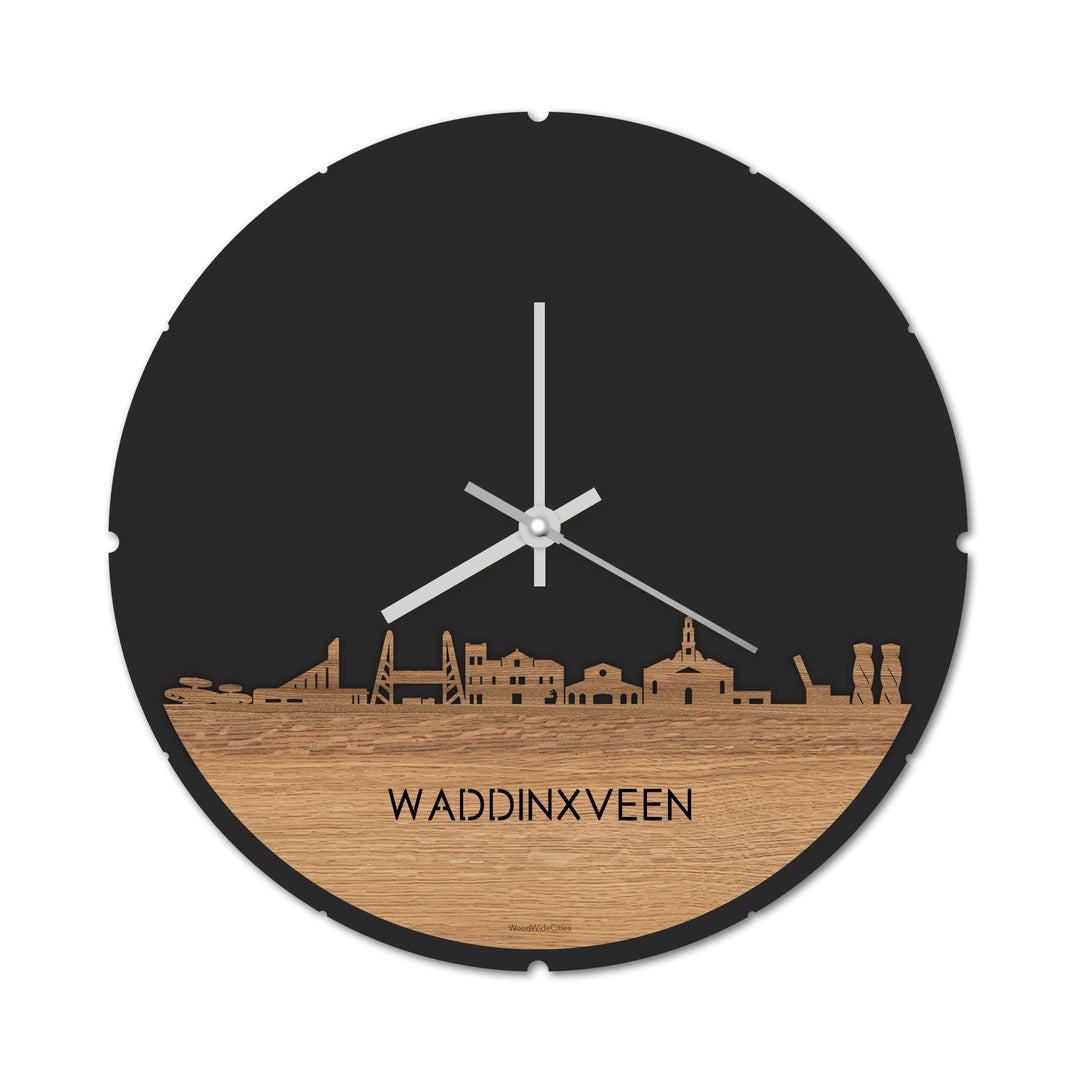 Skyline Klok Rond Waddinxveen Eiken houten cadeau decoratie relatiegeschenk van WoodWideCities