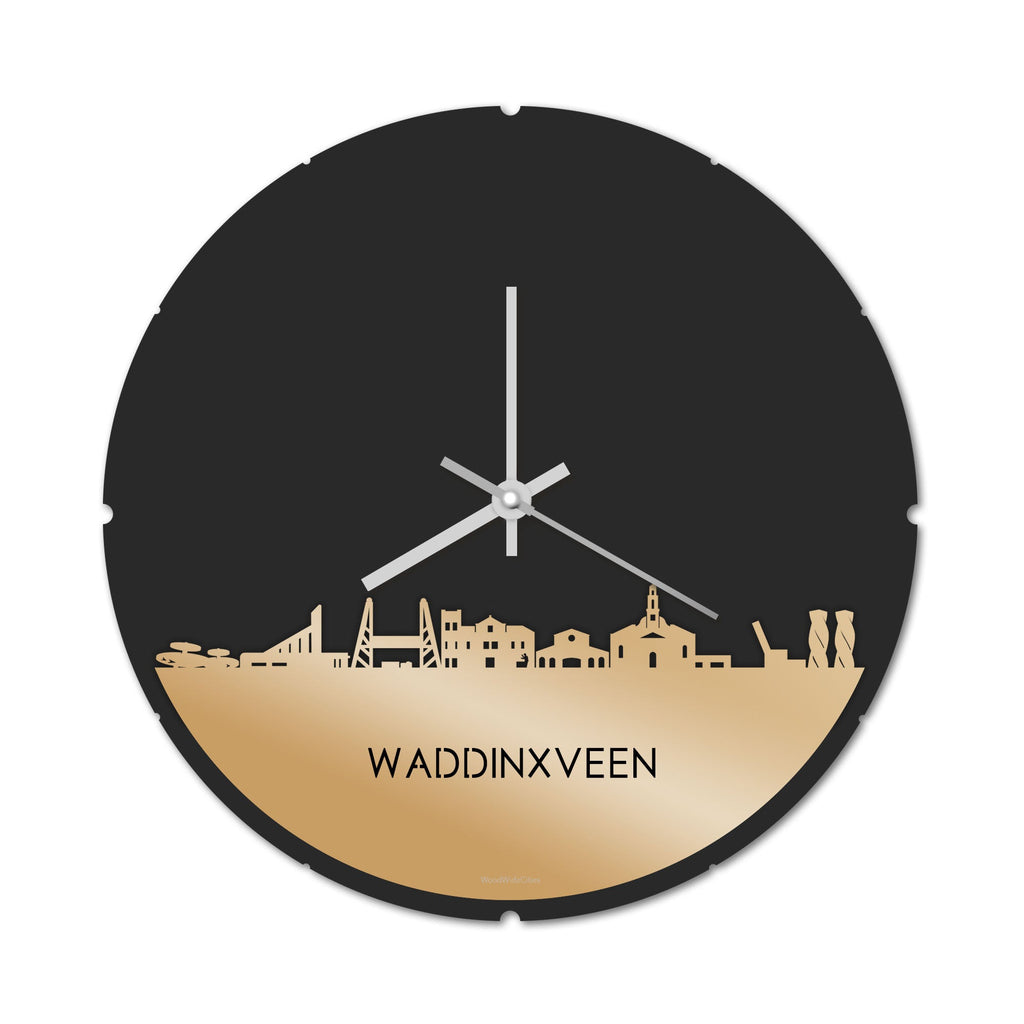 Skyline Klok Rond Waddinxveen Metallic Goud gerecycled kunststof cadeau decoratie relatiegeschenk van WoodWideCities