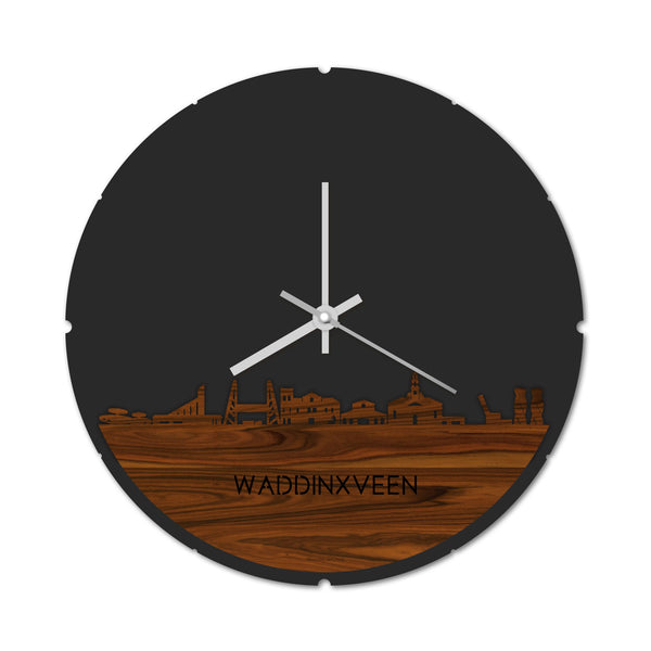 Skyline Klok Rond Waddinxveen Palissander houten cadeau decoratie relatiegeschenk van WoodWideCities