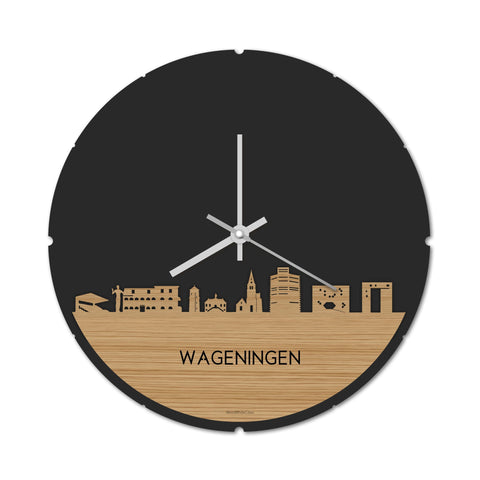 Skyline Klok Rond Wageningen Bamboe Bamboe  houten cadeau decoratie relatiegeschenk van WoodWideCities