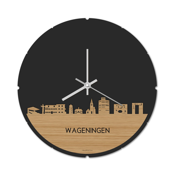 Skyline Klok Rond Wageningen Bamboe Bamboe  houten cadeau decoratie relatiegeschenk van WoodWideCities