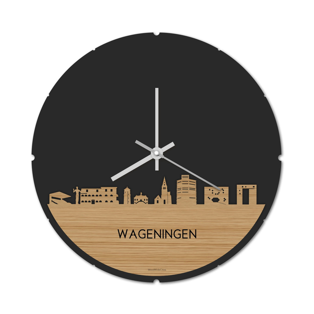 Skyline Klok Rond Wageningen Bamboe Bamboe  houten cadeau decoratie relatiegeschenk van WoodWideCities