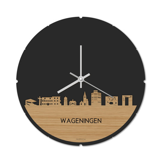 Skyline Klok Rond Wageningen Bamboe Bamboe  houten cadeau decoratie relatiegeschenk van WoodWideCities